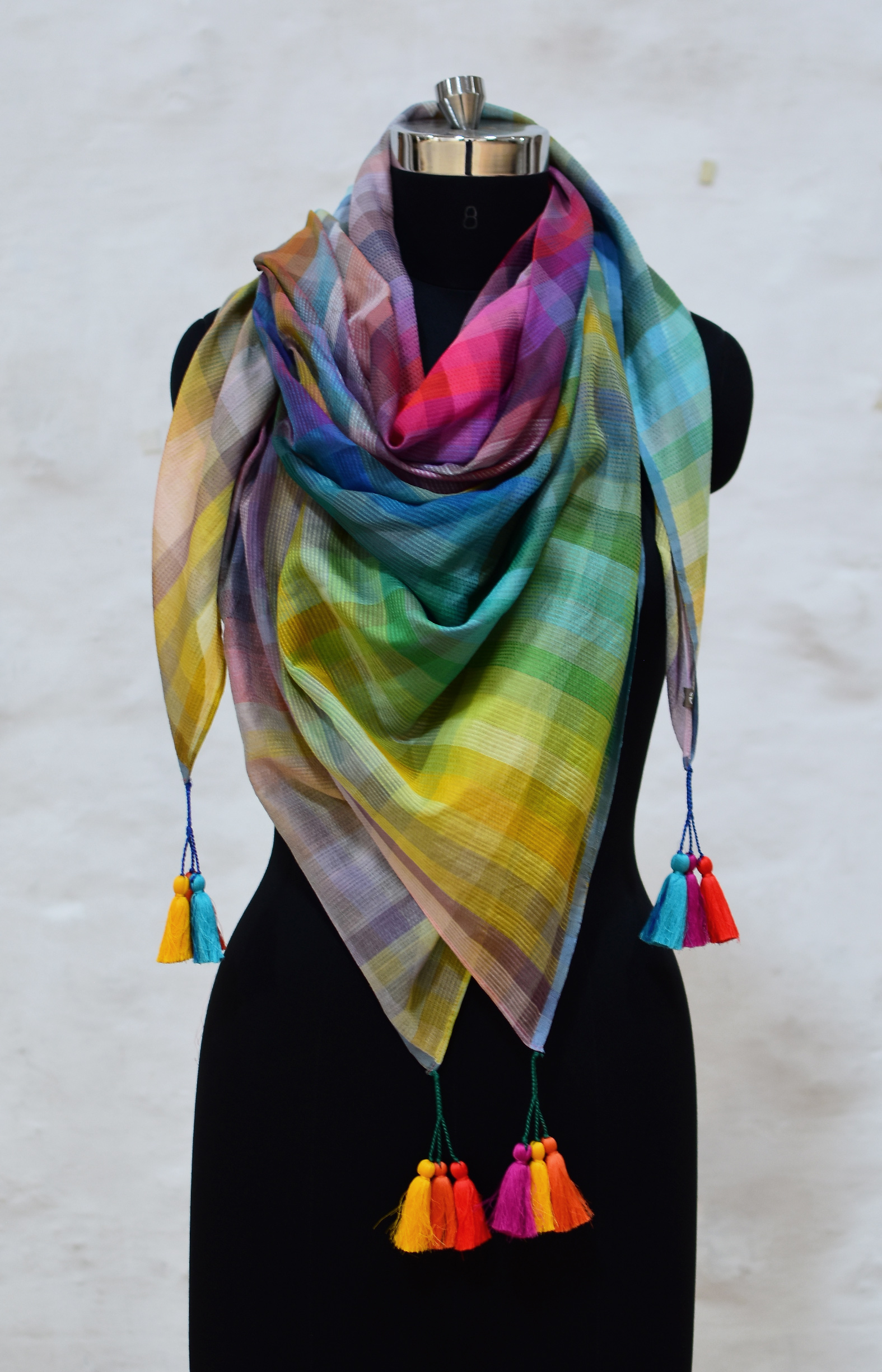The 6400 Colour,Multicolour,  Rainbow, Handloom Organic Cotton Square Scarf